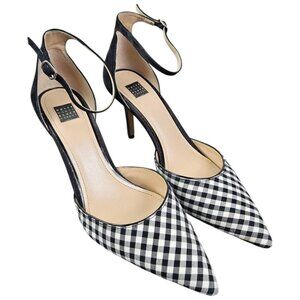 White‎ House Black Market Gianna Gingham Suede Heels Ankle Strap Buckle Size 9